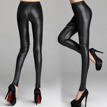 Women Faux Leather Skinny Pants Sex..