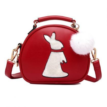 Women Fashion Rabbit Pattern Red PU..