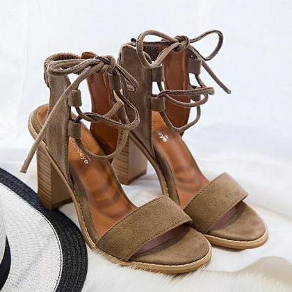 Brown Suede Lace-Up Sandals Featuri..