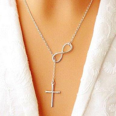 Ladies Fashion Elegant Silver Plated Cross Infinity Pendant Chain Party Necklace