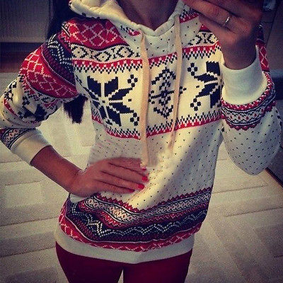 Women Warm Hoody Christmas Xmas Jumper Top Snowflake Sweater Sweatshirt Pullover