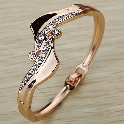 Fashion Jewelry Gold Plated Antisymmetric Crystal Bracelet Bangle Gift Women