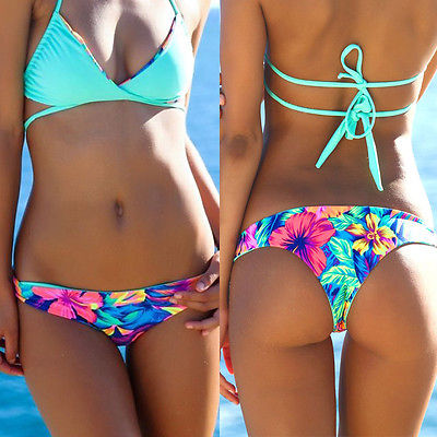 2015 Summer Women Beach Sexy Bandage Push up Bikini set Floral Swimwear Swimsuit