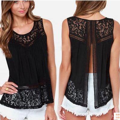 Fashion Women Summer Vest Top Sleeveless Blouse Casual Tank Tops T-Shirt Lace