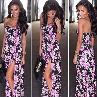 2015 Sexy Women Summer Floral Boho Long Maxi Evening Party Beach Dress Sundress