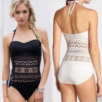 Best Sale New Stylish Lady Sexy Women Halter Backless Hollow Out Swimwear One Piece Tunic Beach Swimsuit Bathing Suit Black DL