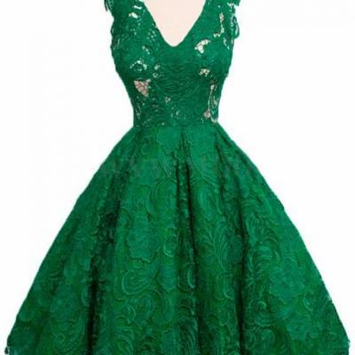 Sexy V Neck Tank Sleeveless Green Lace Mini Dress 