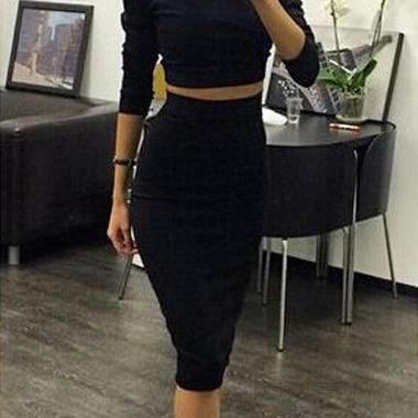 Two Piece Black Top and Bodycon Skirt ROS