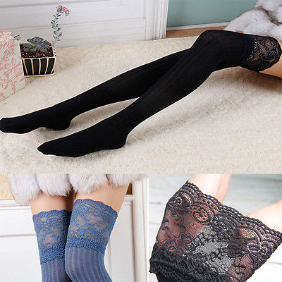 Sexy Womens Lady Girls Fashion Opaque Knit Over Knee Thigh High Stockings Socks 