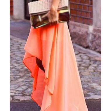 Asymmetric Hem Solid Peach Maxi Skirt ROS