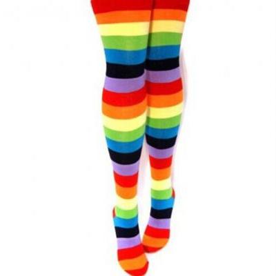 Warm Womens Thigh High Winter Rainbow Striped Knee Ladies High Socks Costume