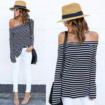 Fashion New Sexy Women Cotton Blouse Off Shoulder Long Sleeve Casual Shirt Tops