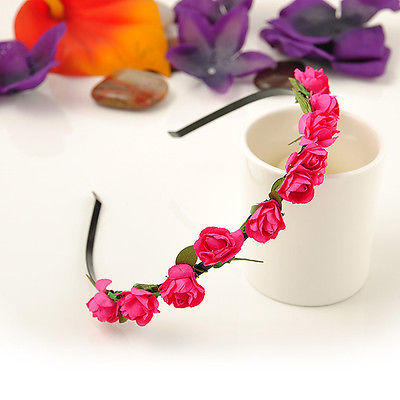Rose Red Rose Flower Crown Festival Headband Wedding Floral Hairband Accessories