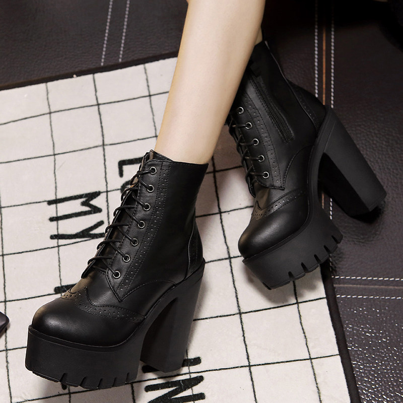 black lace up boots chunky heel