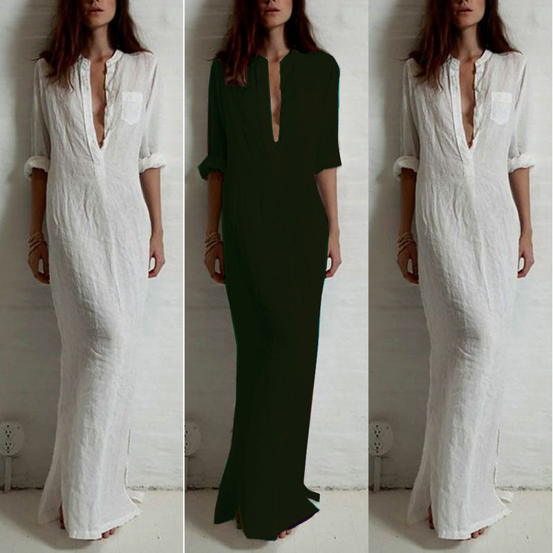 long sleeve linen maxi dress