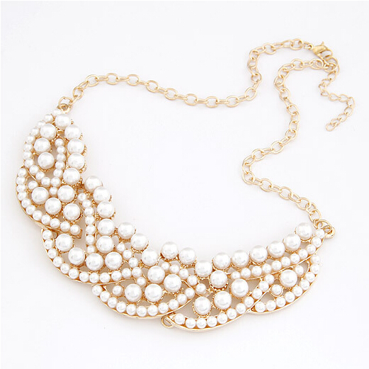 Pearl Choker Gold Chain Statement Necklace 