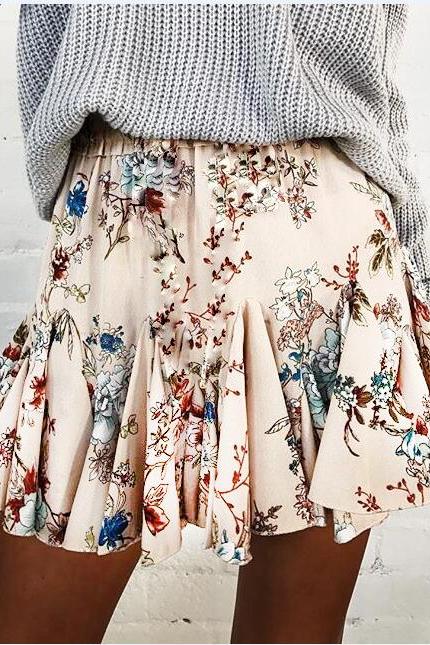 Floral Print Elasticised Mini Ruffled Skirt
