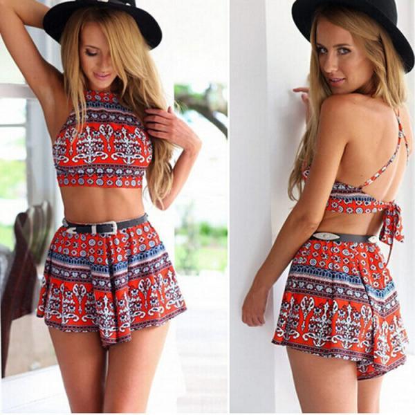 Romper Dress Jumpsuit Shorts Playsuit Women Holiday Summer Beach Mini  Geometry