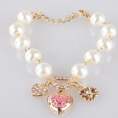  Heart Flower Pearl Bracel..