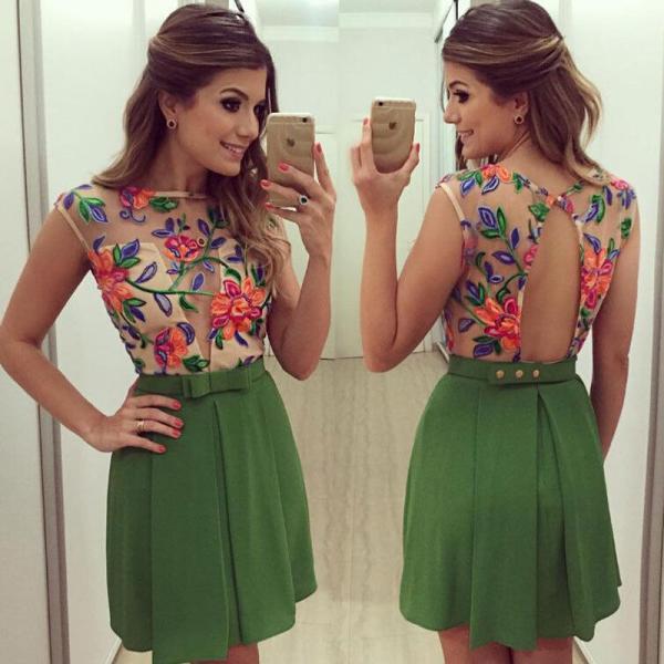 Sexy Women Short Mini Flower Dress Casual Backless Party Evening ...