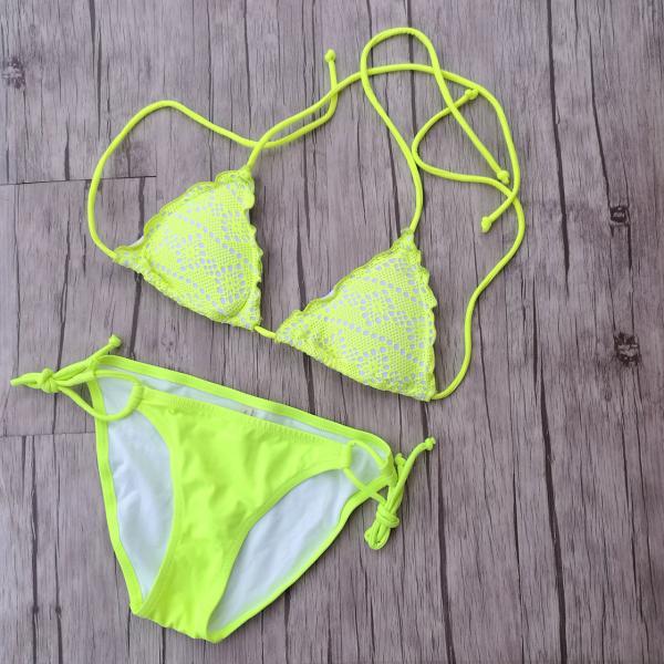 Lace Top Yellow Bikini Set