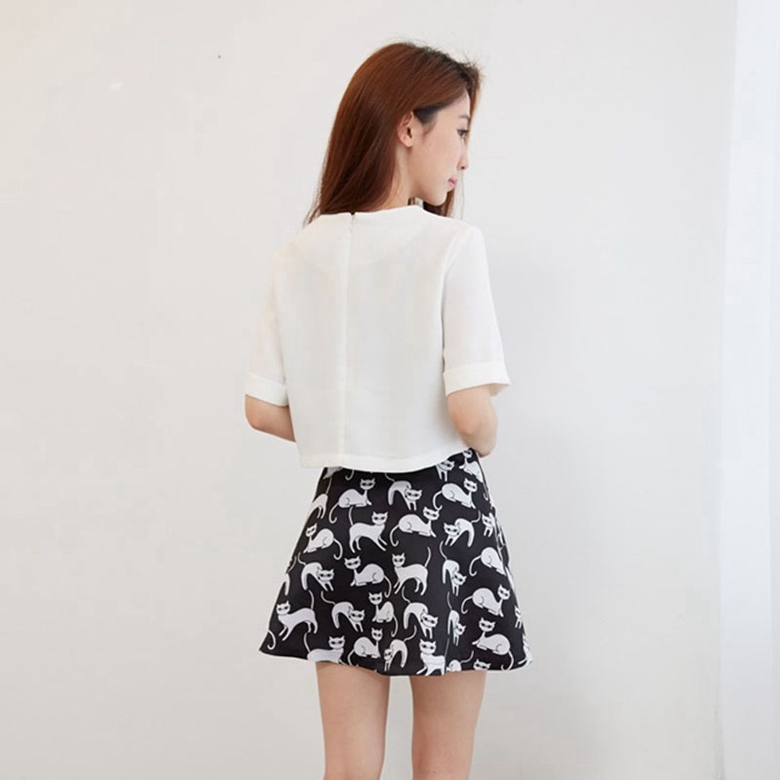 VA Womens Cat Printed Tops & Skirt Wear To Work Summer Party Cocktail